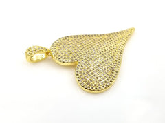 24K Gold Filled Large Heart Charm Pendant CZ Micro Pave, Heart Charm, Heart Pendant, Heart Necklace, Cubic Zirconia, 50x31mm, CP846