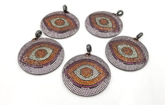 Large Round Medal Evil Eye Charm CZ, Evil Eye Necklace, Evil Eye Pendant, Evil Eye Charm, Cubic Zirconia, 40mm, CP847