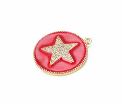 14K Gold Filled Enamel Star Charm Cubic Zirconia, Over Brass Micro Pave CZ Star Pendant, Star Necklace, Star Jewelry, Gold Star Charm, 27x24mm, CP852