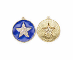 14K Gold Filled Enamel Star Charm Cubic Zirconia, Over Brass Micro Pave CZ Star Pendant, Star Necklace, Star Jewelry, Gold Star Charm, 27x24mm, CP852