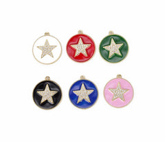 14K Gold Filled Enamel Star Charm Cubic Zirconia, Over Brass Micro Pave CZ Star Pendant, Star Necklace, Star Jewelry, Gold Star Charm, 27x24mm, CP852