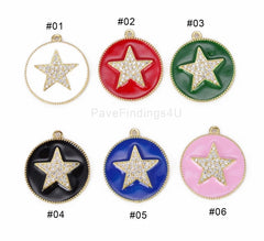 14K Gold Filled Enamel Star Charm Cubic Zirconia, Over Brass Micro Pave CZ Star Pendant, Star Necklace, Star Jewelry, Gold Star Charm, 27x24mm, CP852