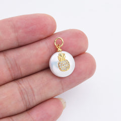 18K Gold Filled Freshwater Pearl Pineapple Charm CZ Pave Pendant, Pineapple Charm, Pineapple Pendant, Pineapple Necklace, Charm, 12mm, CP874