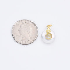 18K Gold Filled Freshwater Pearl Pineapple Charm CZ Pave Pendant, Pineapple Charm, Pineapple Pendant, Pineapple Necklace, Charm, 12mm, CP874