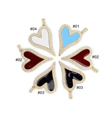 22K Gold Filled Cubic Zirconia Enamel Heart Charm, Heart Charm, Heart Pendant, Heart Necklace, Cubic Zirconia, 50x30mm, CP894