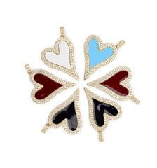 22K Gold Filled Cubic Zirconia Enamel Heart Charm, Heart Charm, Heart Pendant, Heart Necklace, Cubic Zirconia, 50x30mm, CP894