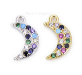 18K Gold Filled Crescent Moon Charm Pendant CZ, Moon Charm, Moon Pendant, Moon Necklace, Moon Jewelry, Cubic Zirconia, 13x8mm, CP895