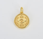 18K Gold Filled Evil Eye Medallion Charm, CP907