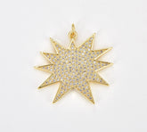 24K Gold Filled Sunburst Charm Pendant CZ Micro Pave, Sun Pendant, Sunburst Pendant, Sunburst Charm, Sun Charm, Cubic Zirconia, 29x29mm, CP918