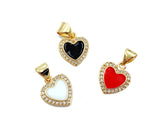 24K Gold Filled Enamel Heart Charm CZ, Heart Charm, Heart Pendant, Heart Necklace, Cubic Zirconia, 14x10mm, CP923