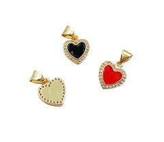 24K Gold Filled Enamel Heart Charm CZ, Heart Charm, Heart Pendant, Heart Necklace, Cubic Zirconia, 14x10mm, CP923