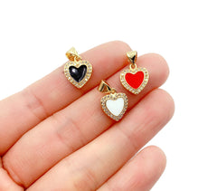 24K Gold Filled Enamel Heart Charm CZ, Heart Charm, Heart Pendant, Heart Necklace, Cubic Zirconia, 14x10mm, CP923