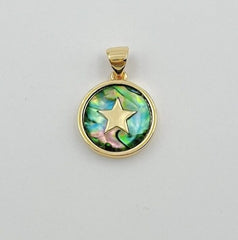 18K Gold Filled Abalone Shell Charm Pendant, Abalone Shell Charm, Star Heart Hamsa Moon Evil Eye Charm for Jewelry Making, 13mm, CP930
