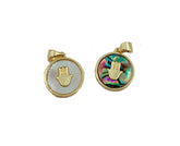 24K Gold Filled Abalone Shell Hamsa Hand Charm Pendant, Mother Of Pearl, Hamsa Charm, Charm Necklace, Charm Bracelet, Charm, 19x13mm, CP933