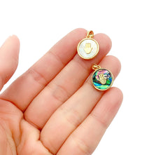 24K Gold Filled Abalone Shell Hamsa Hand Charm Pendant, Mother Of Pearl, Hamsa Charm, Charm Necklace, Charm Bracelet, Charm, 19x13mm, CP933