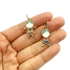 24K Gold Filled Girl Charm Pendant, Girl Charm, Enamel Charm, Baby Shower Gifts, Baby Shower Ideas, Cubic Zirconia, 34x17mm, CP939