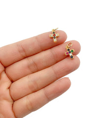 24K Gold Filled Cross Colored CZ Charm Pendant, Cross Charm, Cross Pendant, Religious Charm, Charm Necklace, Cubic Zirconia, 12x8mm, CP942
