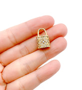 24K Gold Filled Padlock Cubic Zirconia Micro Pave Charm Pendant, Lock Charm, Padlock, Padlock Necklace, Charm Bracelet, Cubic Zirconia, Charm, 18x12mm, CP949