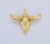 24K Gold Filled Bull Skull Charm Pendant, Skull Charm, Bull Head Pendant, Skull Necklace, Charm Bracelet, Charm Necklace, 16x13mm, CP953