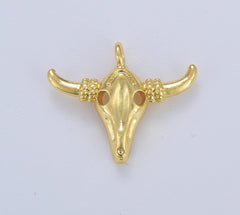24K Gold Filled Bull Skull Charm Pendant, Skull Charm, Bull Head Pendant, Skull Necklace, Charm Bracelet, Charm Necklace, 16x13mm, CP953