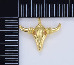 24K Gold Filled Bull Skull Charm Pendant, Skull Charm, Bull Head Pendant, Skull Necklace, Charm Bracelet, Charm Necklace, 16x13mm, CP953