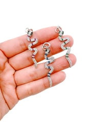 Silver Snake Necklace, Colored Cubic Zirconia Snake Jewelry, Vine Snake Pendant Snake Charm, Serpent CZ Micro Pave, Snake Animal Jewelry 44x10mm, CP955