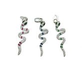 Silver Snake Necklace, Colored Cubic Zirconia Snake Jewelry, Vine Snake Pendant Snake Charm, Serpent CZ Micro Pave, Snake Animal Jewelry 44x10mm, CP955