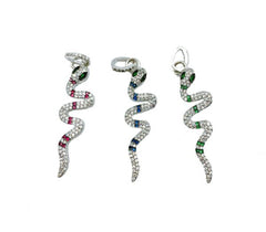 Silver Snake Necklace, Colored Cubic Zirconia Snake Jewelry, Vine Snake Pendant Snake Charm, Serpent CZ Micro Pave, Snake Animal Jewelry 44x10mm, CP955