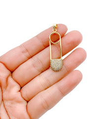 24K Gold Filled Safety Pin Charm, Safety Pin CZ Micro Pave Charm Pendant, Baby Shower Gifts, Baby Charms, Charm, Cubic Zirconia, 37x10mm, CP960
