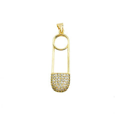 24K Gold Filled Safety Pin Charm, Safety Pin CZ Micro Pave Charm Pendant, Baby Shower Gifts, Baby Charms, Charm, Cubic Zirconia, 37x10mm, CP960