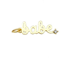24K Gold Filled Babe Cubic Zirconia Micro Pave Charm Pendant, Babe Word Charm, Word Charm, Babe Charm, Cubic Zirconia, Charm, Charm Bracelet, 21x7mm, CP967