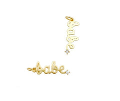 24K Gold Filled Babe Cubic Zirconia Micro Pave Charm Pendant, Babe Word Charm, Word Charm, Babe Charm, Cubic Zirconia, Charm, Charm Bracelet, 21x7mm, CP967