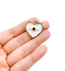 24K Gold Filled Enamel Heart Charm CZ, Heart Charm, Heart Evil Eye Pendant, Heart Necklace, Cubic Zirconia, 25x24mm, CP970