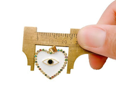 24K Gold Filled Enamel Heart Charm CZ, Heart Charm, Heart Evil Eye Pendant, Heart Necklace, Cubic Zirconia, 25x24mm, CP970