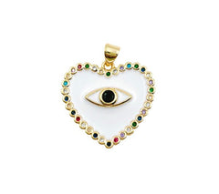 24K Gold Filled Enamel Heart Charm CZ, Heart Charm, Heart Evil Eye Pendant, Heart Necklace, Cubic Zirconia, 25x24mm, CP970