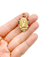 24K Gold Filled Virgin Mary Colored CZ Charm Pendant, Virgin Mary Charm, Virgin Mary Necklace, Virgin Mary Pendant, 31x20mm, CP973