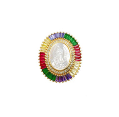 24K Gold Filled Mother of Pearl Virgin Mary Colored CZ Micro Pave Charm Pendant, Shell Virgin Mary Charm, Virgin Mary Necklace, 37x31mm, CP974