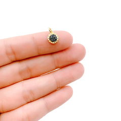 24K Gold Filled Mini Round Shape Black CZ Gold Plated Charm Pendant, Black CZ Gold Round Charm, CZ Micro Pave Charm, 9x7mm, CP975