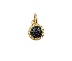 24K Gold Filled Mini Round Shape Black CZ Gold Plated Charm Pendant, Black CZ Gold Round Charm, CZ Micro Pave Charm, 9x7mm, CP975