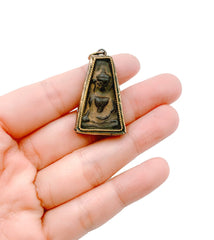 24K Gold Filled Buddha Carved Wood Charm Pendant, Sitting Buddha Charm Pendant, Sitting Buddha Charm, Rustic Buddha, Buddha Necklace, 37x20mm, CP988