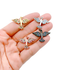 24K Gold Filled Bird, Parrot, Dove, Colored CZ Micro Pave Charm pendant, CZ Bird Charm Pendant, CZ Micro Pave Parrot Bird Pendant, 29x21mm, CP990