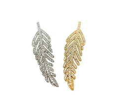 24K Gold Filled Leaf Branch Cubic Zirconia Micro Pave Charm Pendant, Feather Charm, Leaf Charm, Leaf Necklace, Charm Necklace, Cubic Zirconia, 49x14mm, CP991
