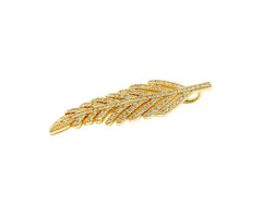 24K Gold Filled Leaf Branch Cubic Zirconia Micro Pave Charm Pendant, Feather Charm, Leaf Charm, Leaf Necklace, Charm Necklace, Cubic Zirconia, 49x14mm, CP991