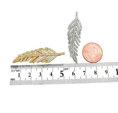 24K Gold Filled Leaf Branch Cubic Zirconia Micro Pave Charm Pendant, Feather Charm, Leaf Charm, Leaf Necklace, Charm Necklace, Cubic Zirconia, 49x14mm, CP991