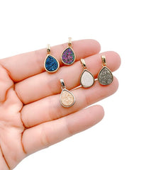 24K Gold Filled Druzy Agate Stone Teardrop Charm Pendant, Teardrop Charm, Teardrop Pendant, Gold Teardrop, Charm Bracelet, 18x8mm, CP994