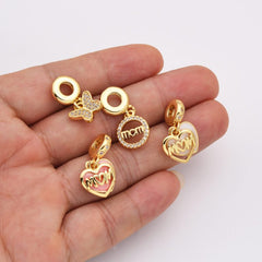 18K Gold Filled Mom Charm Pendant CZ Micro Pave, Mother’s Day Gift, Mom Pendant for Bracelet Necklace Component, Add on Charm, CP_Batch97