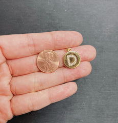 18K Gold Filled Shiny Gold Cubic Zirconia Letter Charm, Initial Monograms Charm, CP403