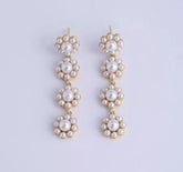 18K Gold Filled 1 pair Shell Pearl Flower Drop Earrings, Elegant Pearl Drop Earrings, Pearl Flower Floral Drop Tassel Chain Earrings, ER276