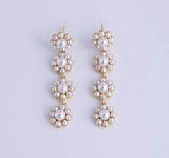 18K Gold Filled 1 pair Shell Pearl Flower Drop Earrings, Elegant Pearl Drop Earrings, Pearl Flower Floral Drop Tassel Chain Earrings, ER276