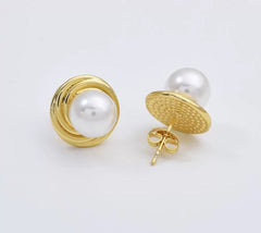 18K Gold Filled 1 pair Freshwater Pearl Stud Earrings, Mabe Pearl Earrings, Wedding Earrings, Everyday Earrings, Gift for Her, 15mm, ER278